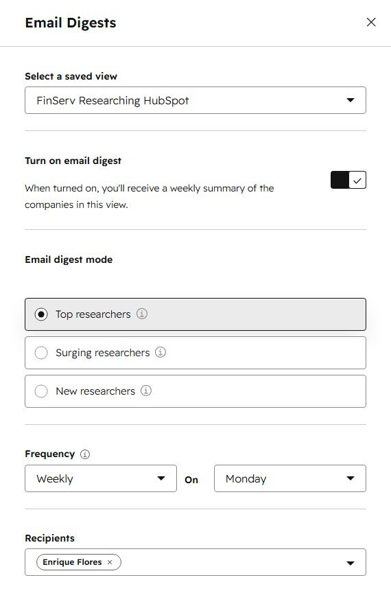 Digest setup panel