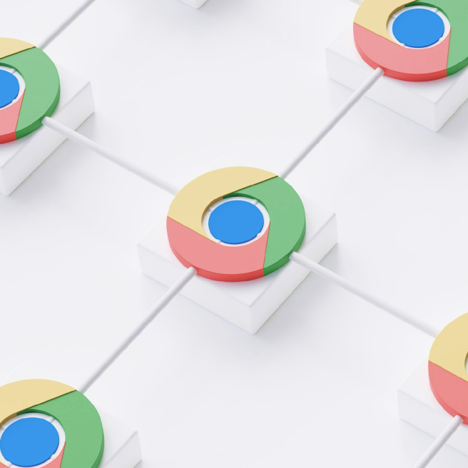 An isometric grid of 3D browser-logo markers on a white ground, from the webinar slide on how the platforms reach an audience.